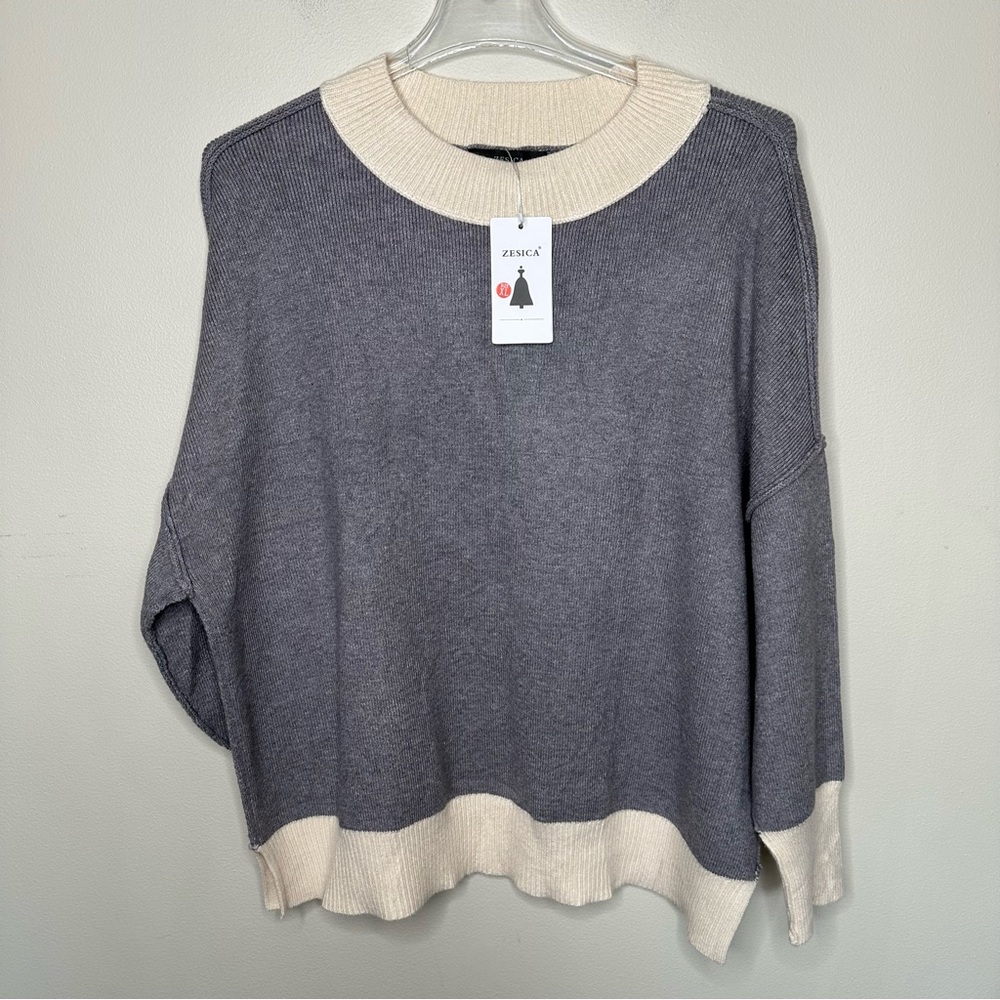 Gray and Cream Women's Sweater
